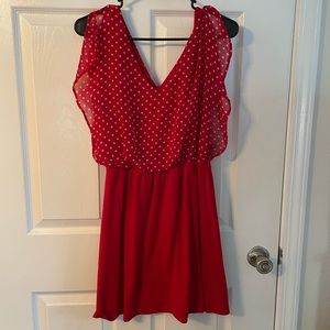Red and white polka dot womens dress